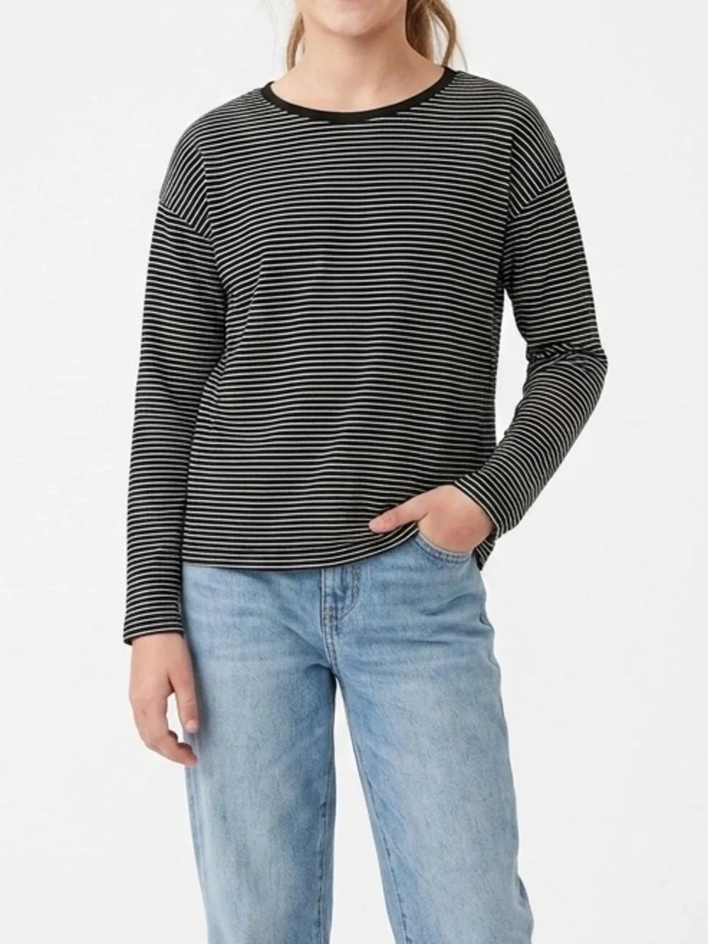 Old Navy Striped Long Sleeve Tee Black White‎ Crewneck Shirt Girls Large 10-12